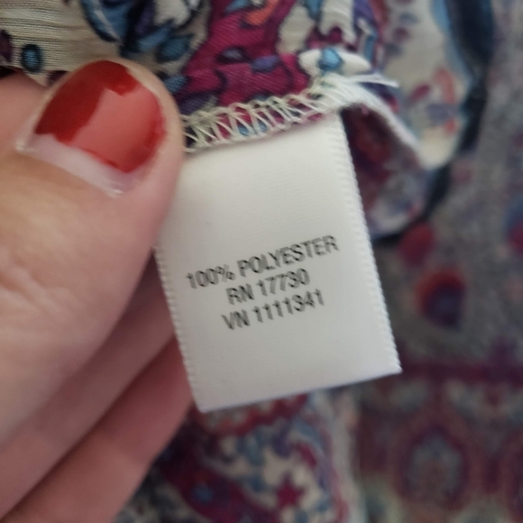 Converse XS Chiffon Semi-sheer Long Sleeve Shirt Button Up Paisley Pattern Top - Picture 7 of 8